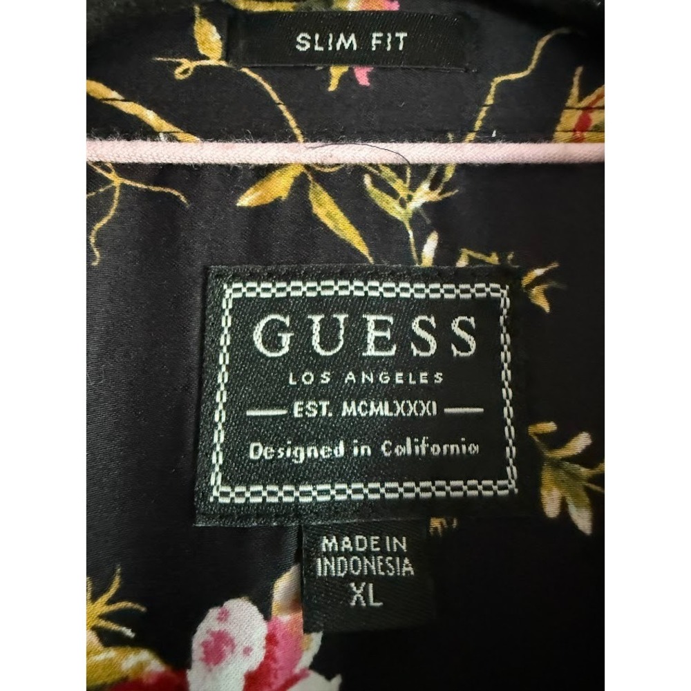 Guess Los Angeles Dress Shirt Men XL Black‎ Floral Slim Fit Long Sleeve Buttons - Picture 11 of 16